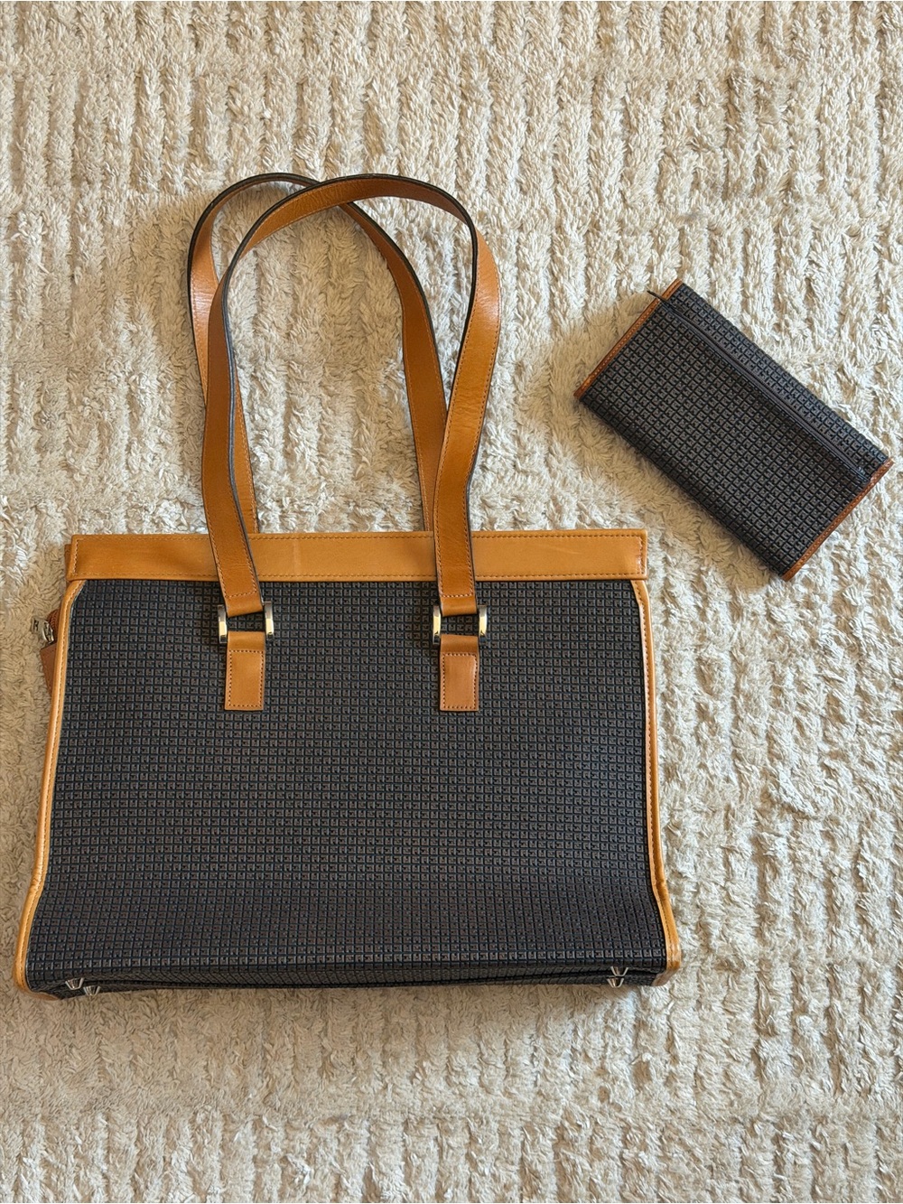 NWOT Vintage Ted Lapidus Monogram Tote Bag & Wallet Set Deadstock Tan - Picture 3 of 14